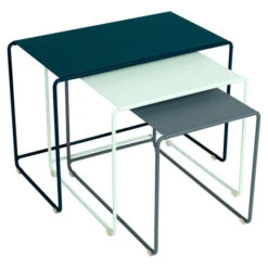 Lot De 3 Tables Basses Gigognes FERMOB Oulala - Bleu Acapulco / Menthe Glaciale / Gris Orage