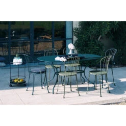 Salon De Jardin Fermob Opéra + 160 X 90 Cm, Bleu Acapulco, 6 Personnes