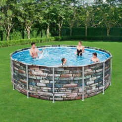 Piscine Tubulaire Bestway Power Steel Stone Ronde 4,27 X 1,22 M -Fatboy Boutique piscine tubulaire bestway steel stone ronde 427 x 122 cm 2 1